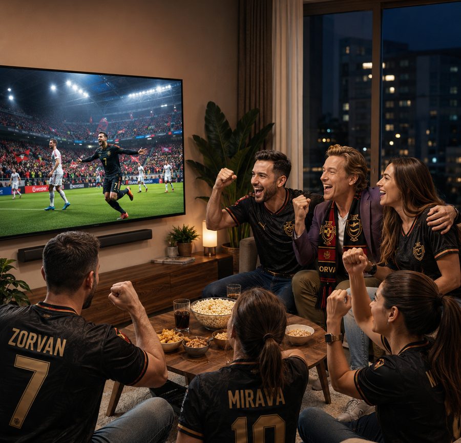Friends enjoying a football night