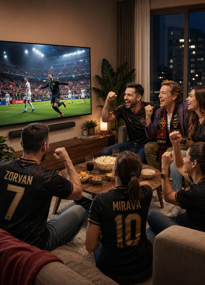 Friends enjoying a football night